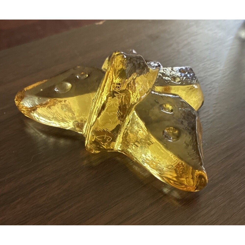 Vintage Fire & Light Glass Butterfly Paperweight Citrus Yellow Signed Early
